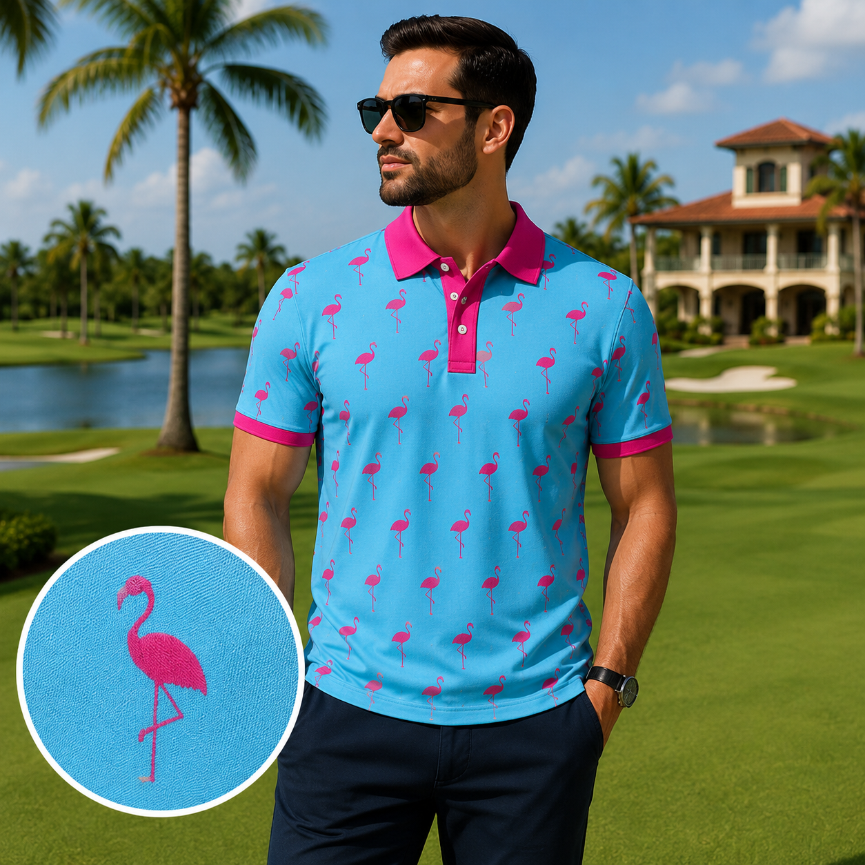 Flamingo Golf Polo Shirt